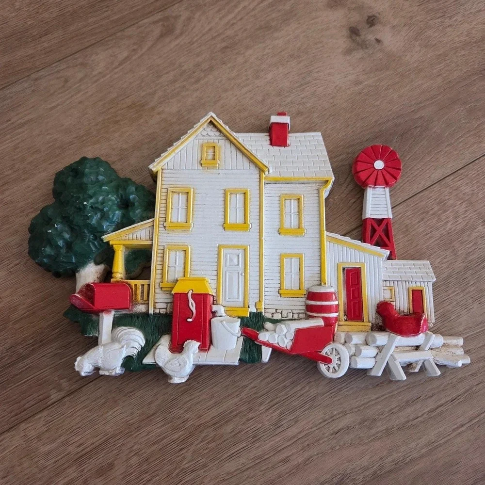 Vintage Homco Wall Decor Farmhouse Barn House Country Scene MCM Set‎ of 2